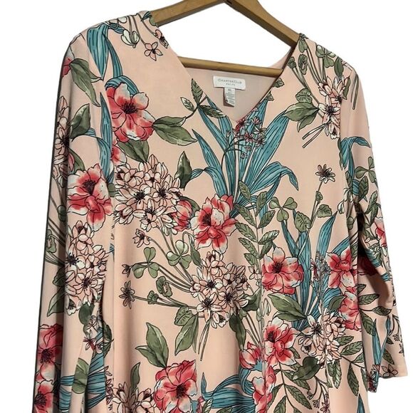 Floral Blouse Woman’s LP Petite Pink Tropical V-Neck 3/4 Sleeve Charter Club - Picture 5 of 10